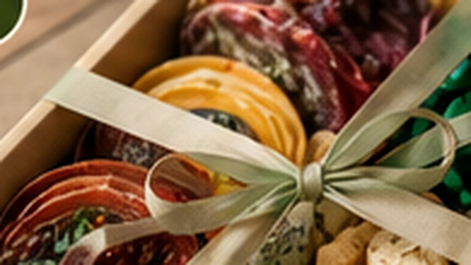 Caja gourmet con quesos, charcutería y acompañamientos para regalo